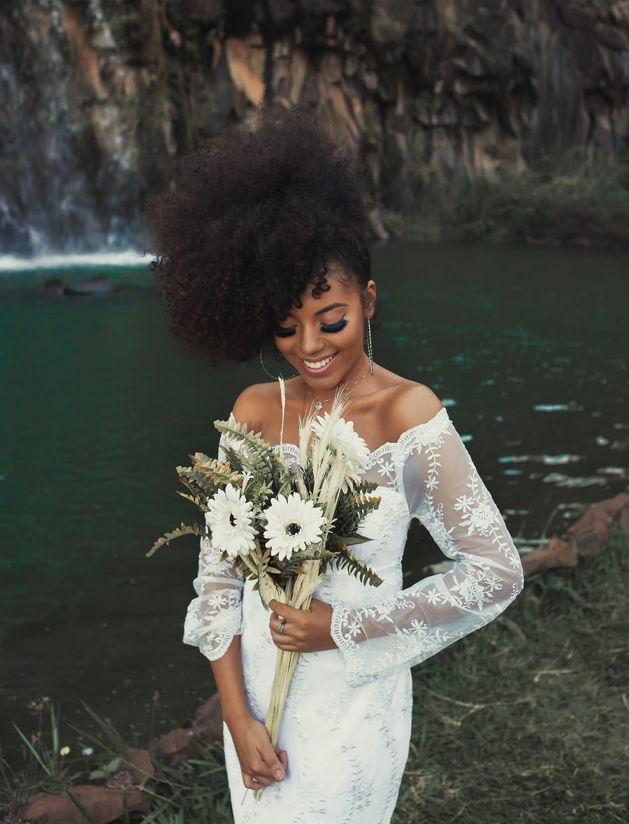 black woman wedding hairstyle with updo