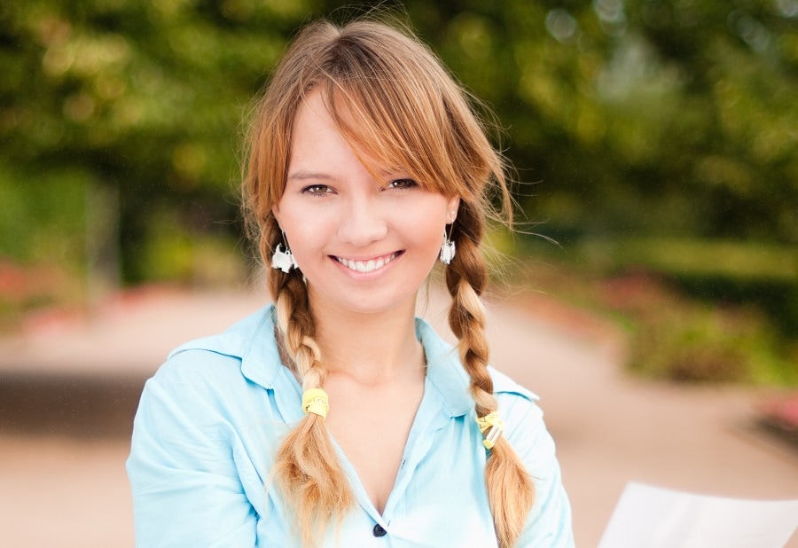 pigtail braids with side bangs