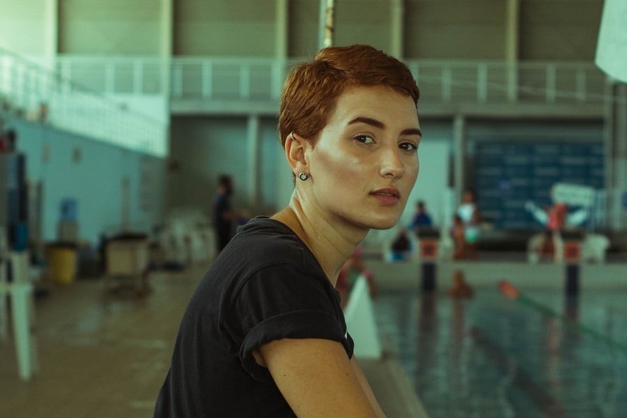 woman with tomboy short hair