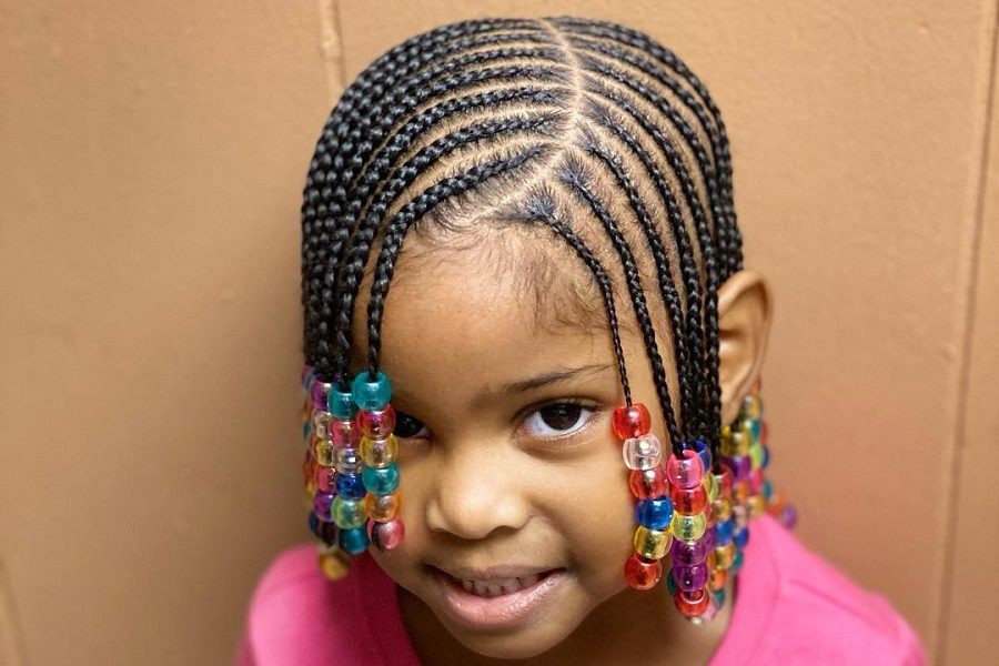 little black kid's braid style with beads