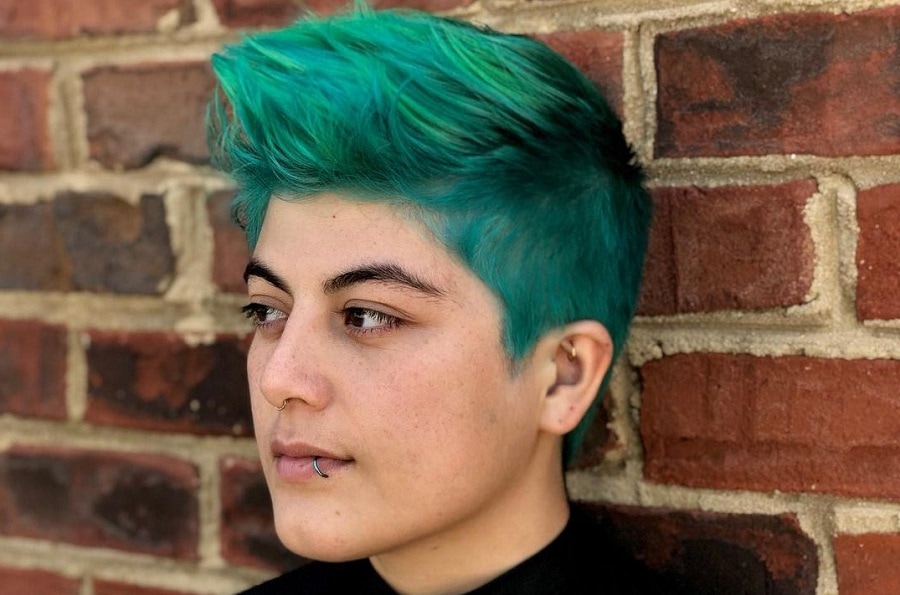girl with funky short green hairstyle