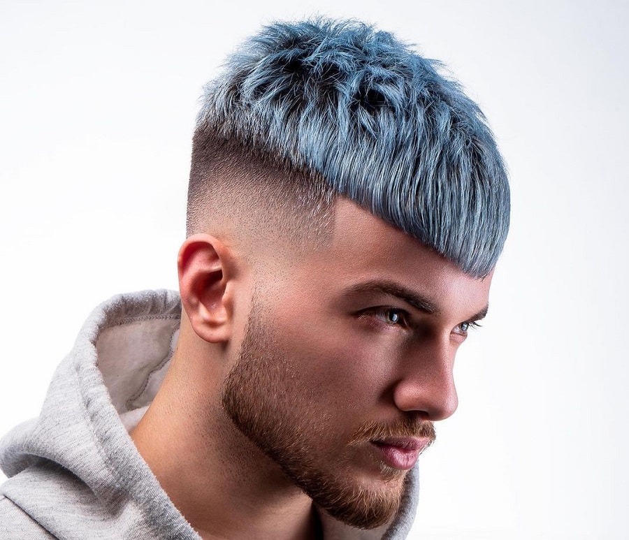 icy blue short hairstyle with mid fade