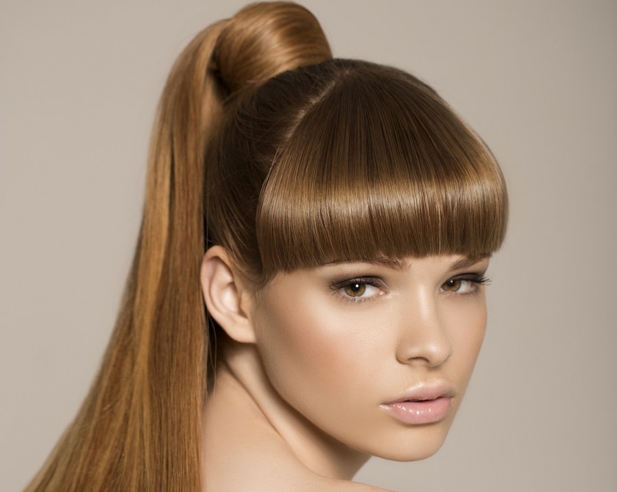 ponytail with bangs for caramel hair