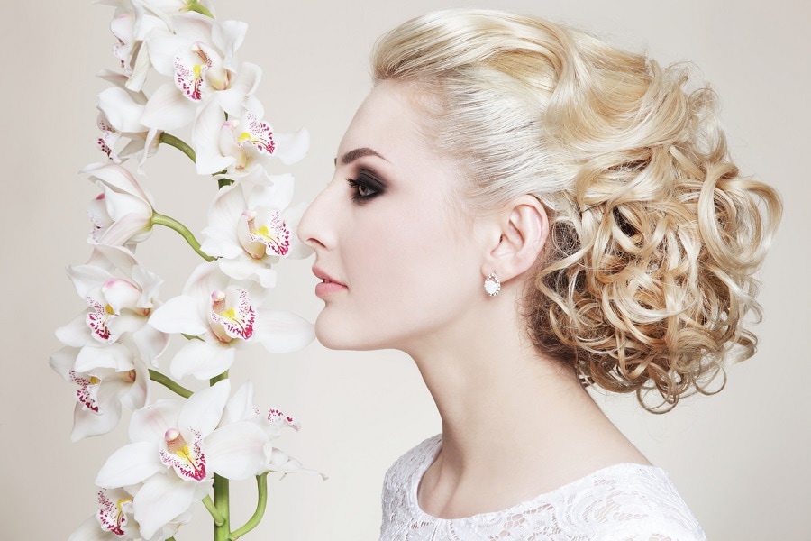 curly wedding updo hairstyle for women
