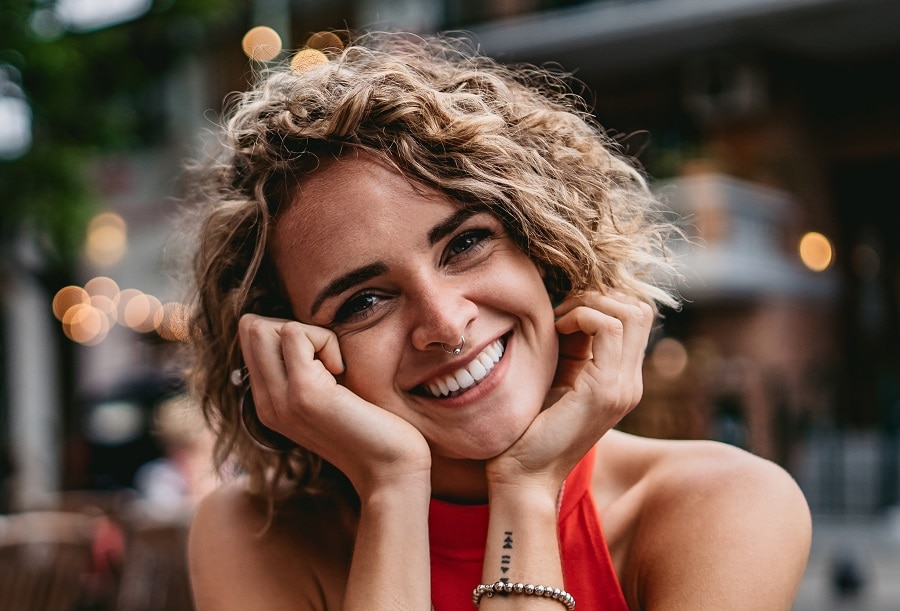 blonde curly bob