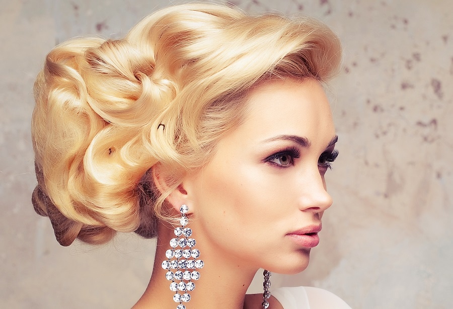 wedding updo with blonde curly hair