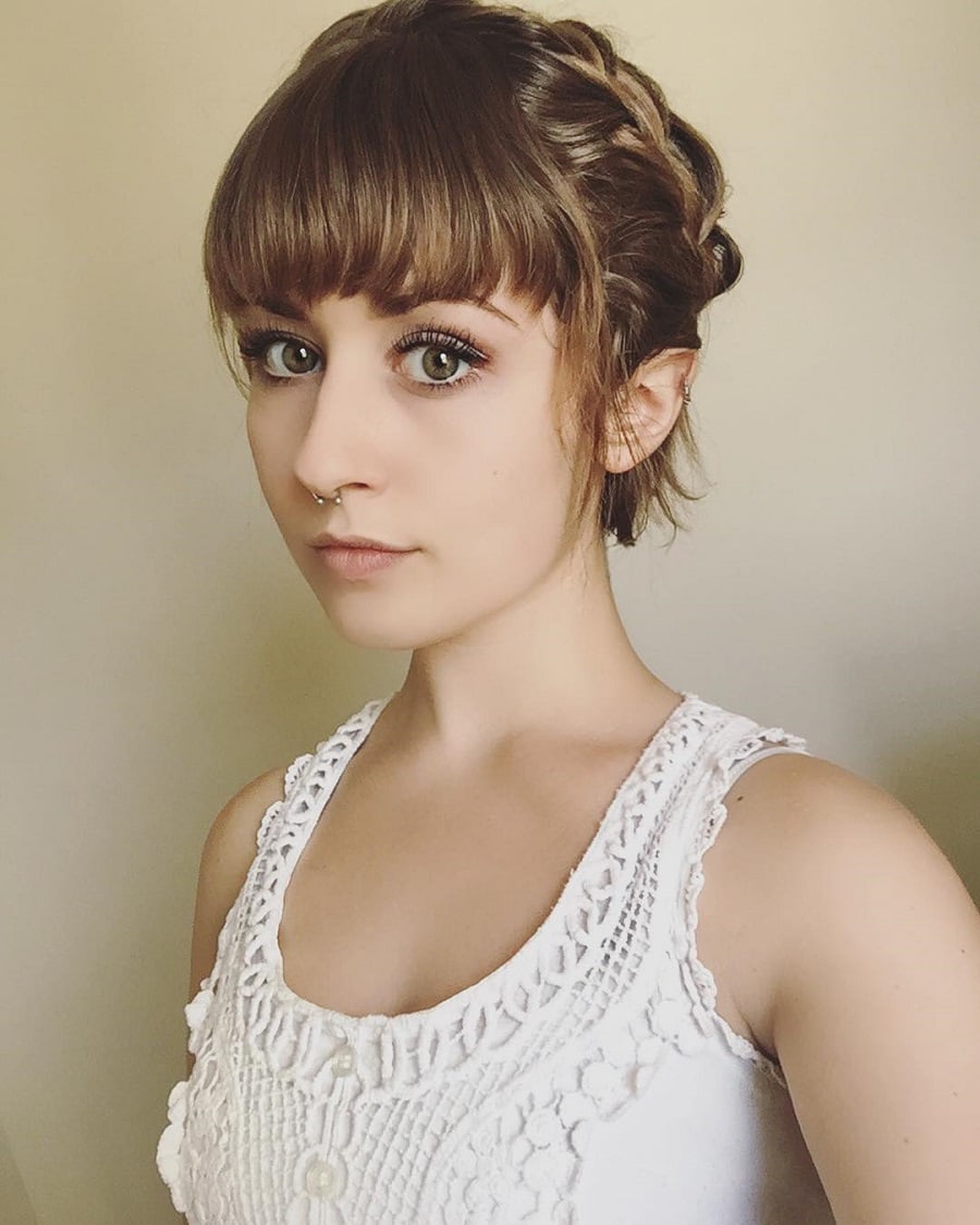 braid with bangs for short brown hair