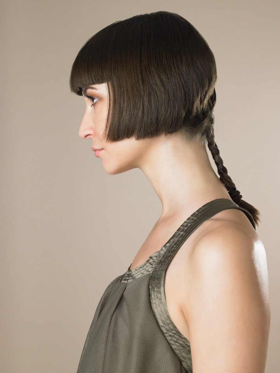 woman with braid and bangs