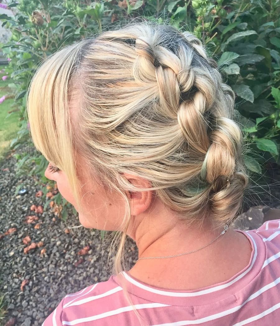 braided updo with bangs 