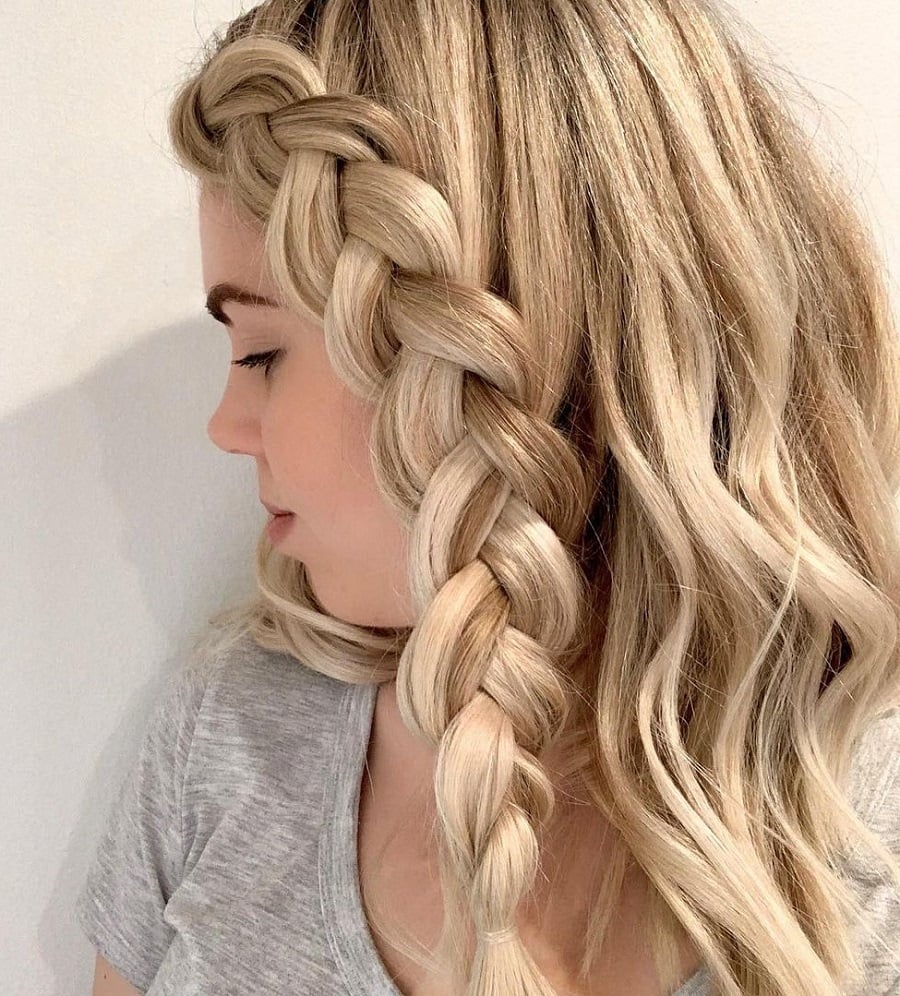 braid with bangs for wavy hair