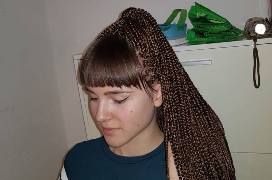 braided ponytail with bangs