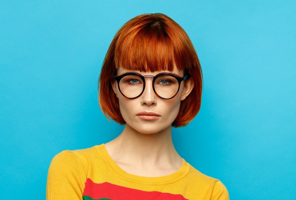 colored bob for women with glasses