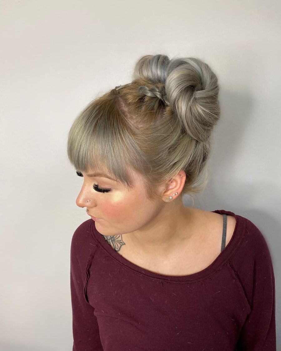 double buns with ash blonde hair