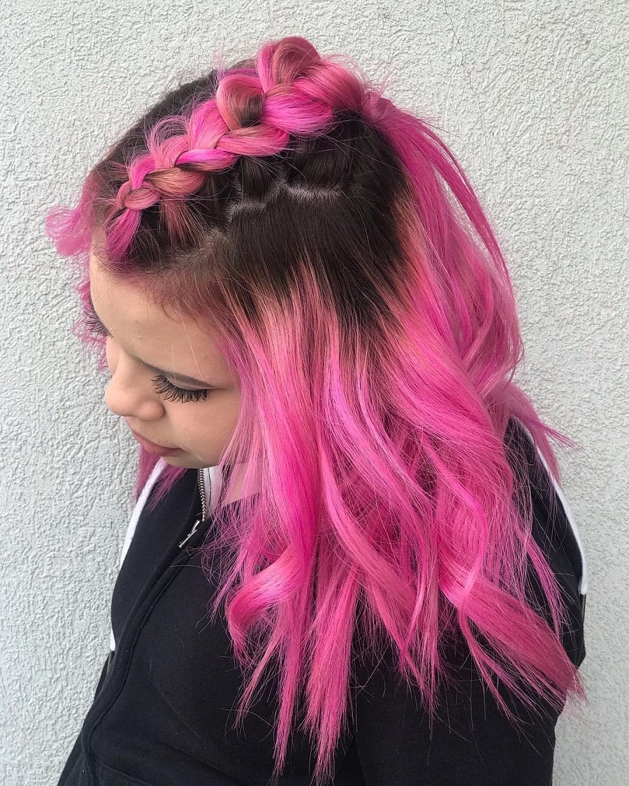 dutch braid for wavy pink hair