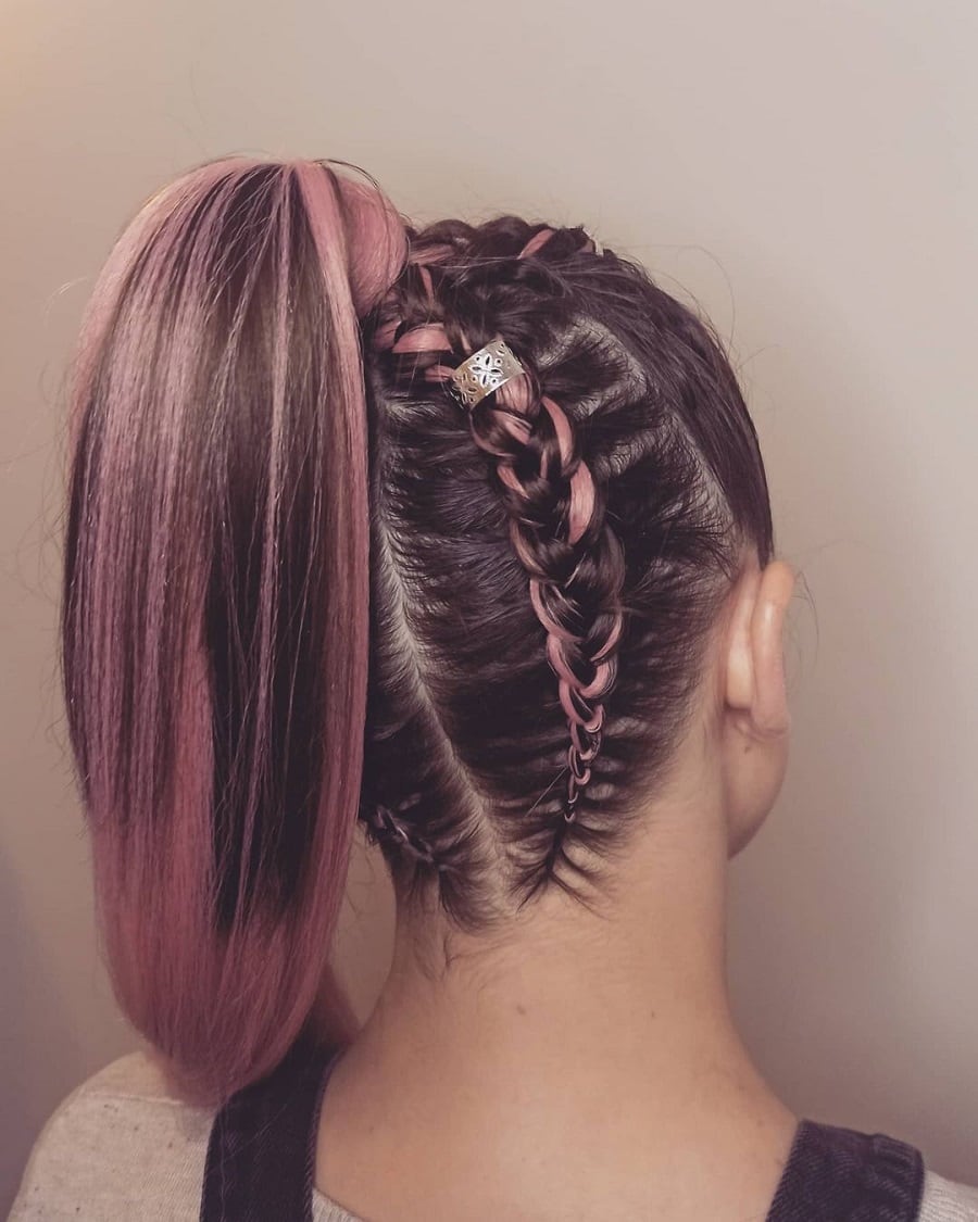 long ponytail with dutch braids
