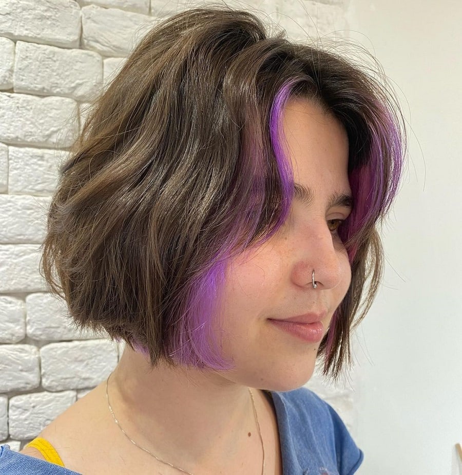 middle part bob with purple highlights