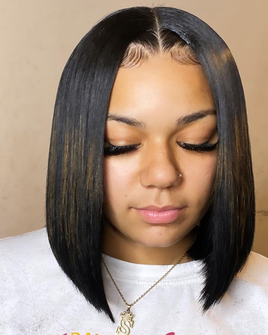 middle part bob with weave for black women