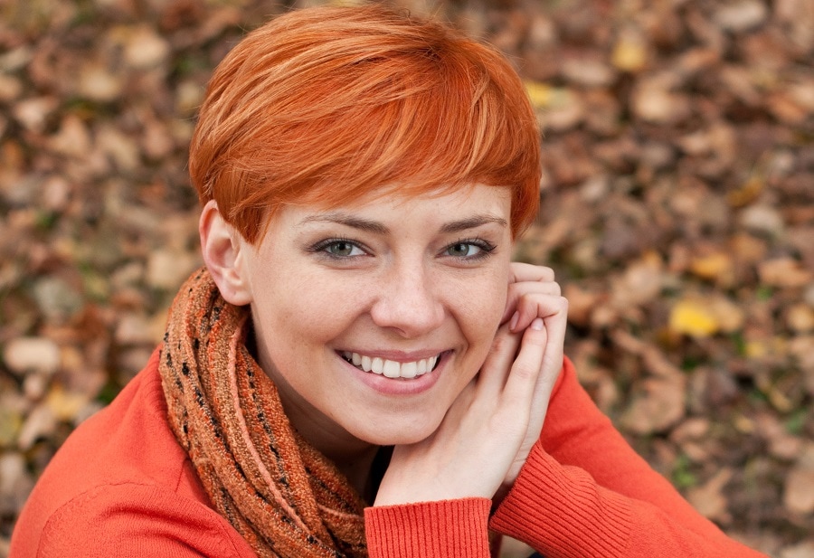 short pixie cut with ginger hair