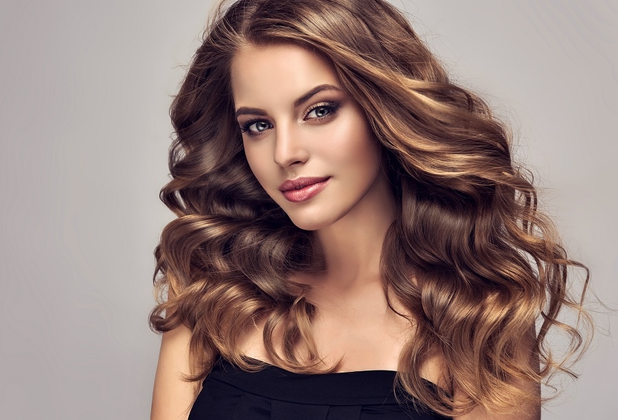 wavy brown hair with highlights