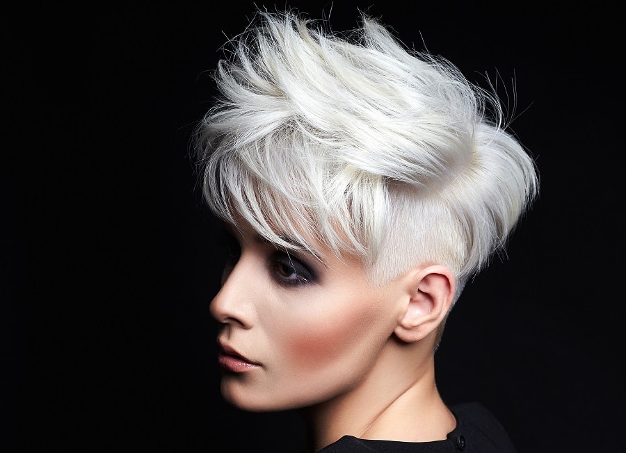 woman with spiky white pixie cut