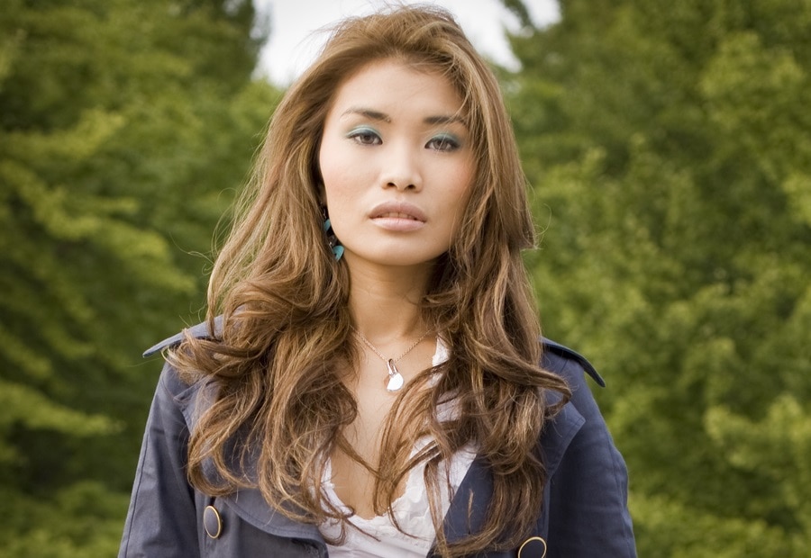 Asian girl with layered wavy hair