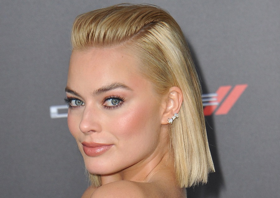 Blonde Actress Margot Robbie with Slicked Back Hairstyle