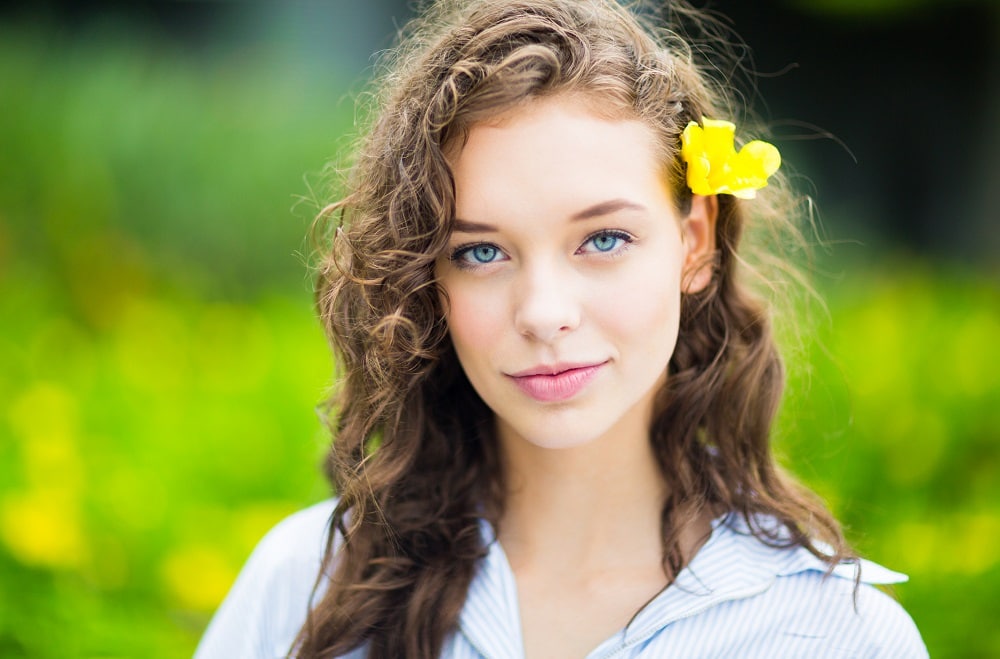 curly brunette hair for blue eyes and fair skin