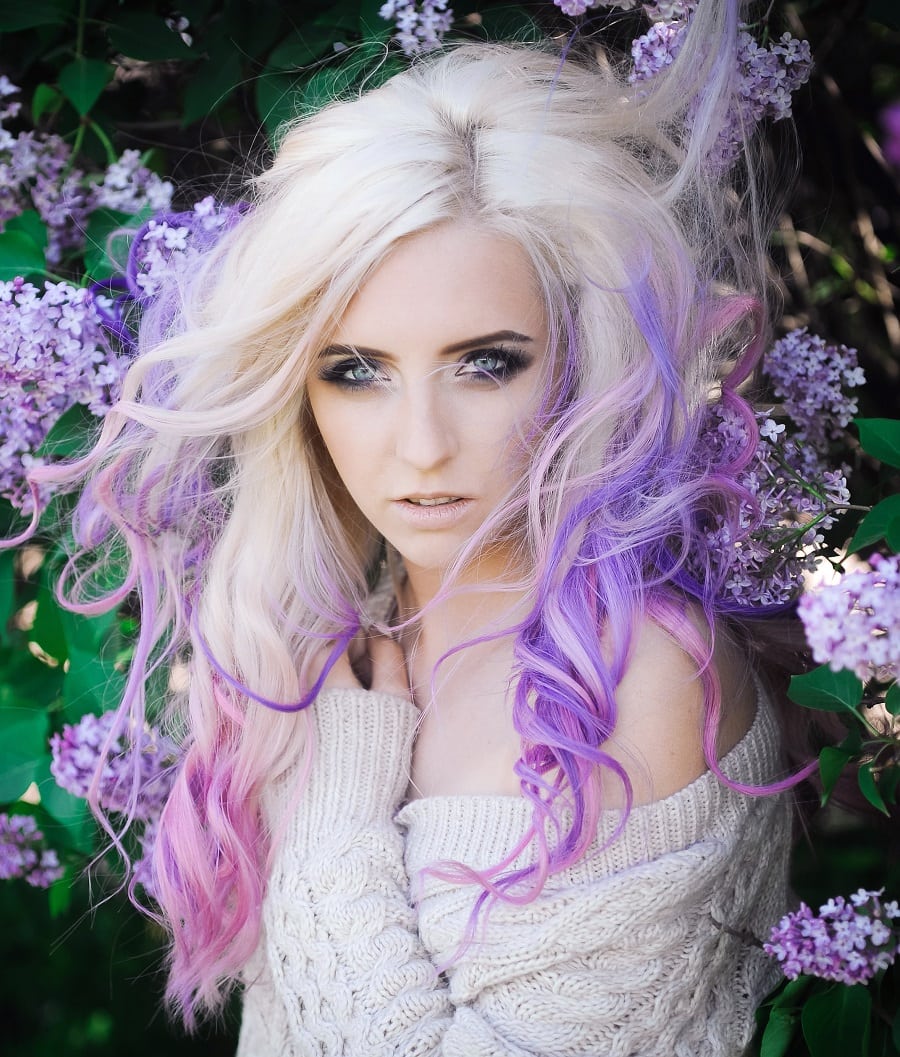 blonde hair with lavender highlights