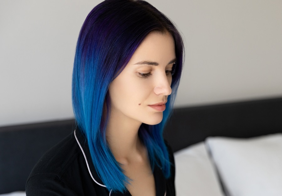 blue ombre hair for heart shaped face