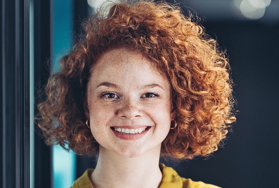 curly ginger bob for girl with square face