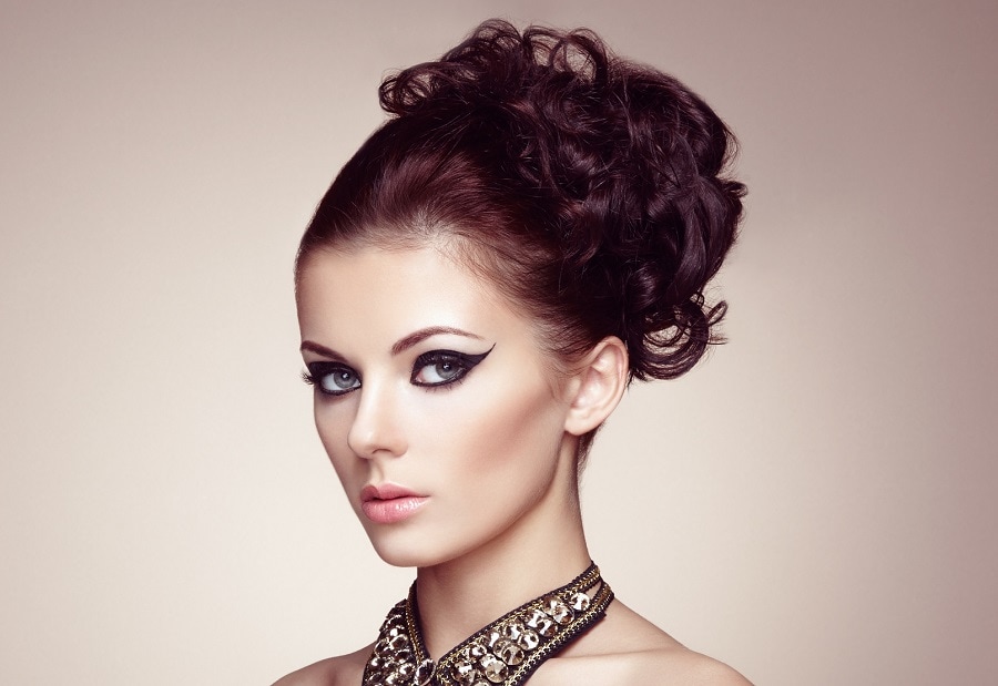 curly updo for black hair and blue eyes