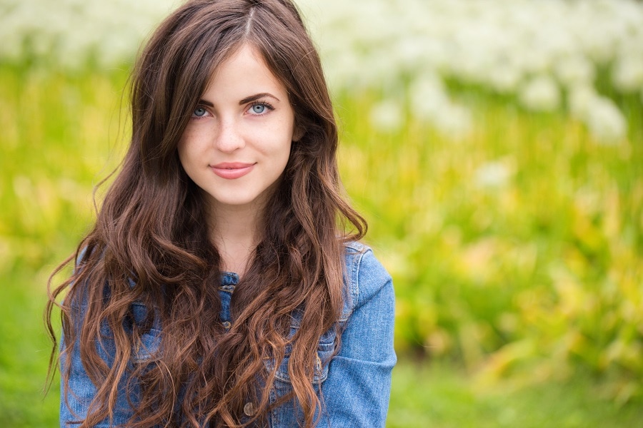 dark chocolate brown hair for women with blue eyes