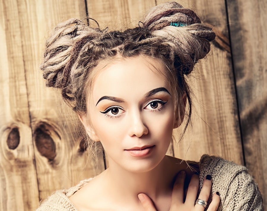 double buns with blonde dreads