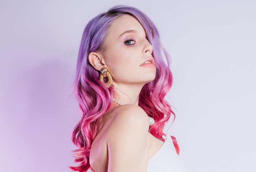 faded purple and pink two tone hair