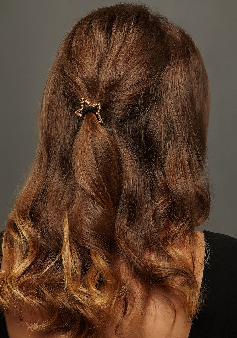 half up ponytail with brown hair