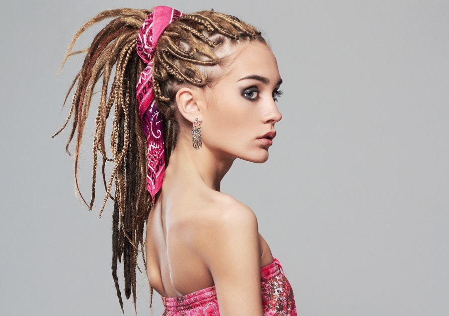 half up ponytail with dreads and braids