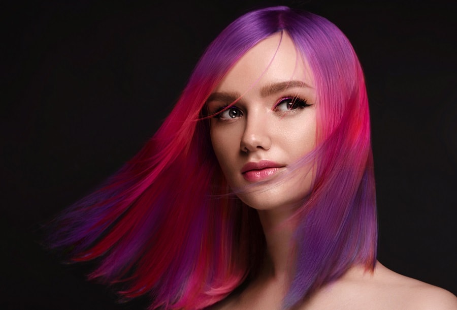 hot pink and purple two tone hair