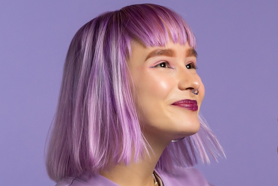 lavender bob with bangs