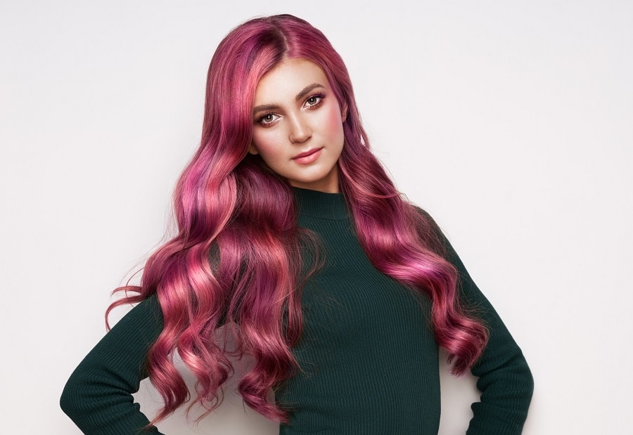 long dark pink hair for tan skin