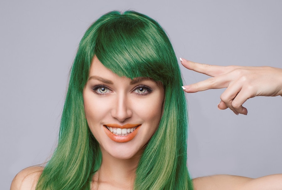 long green hair with side bangs