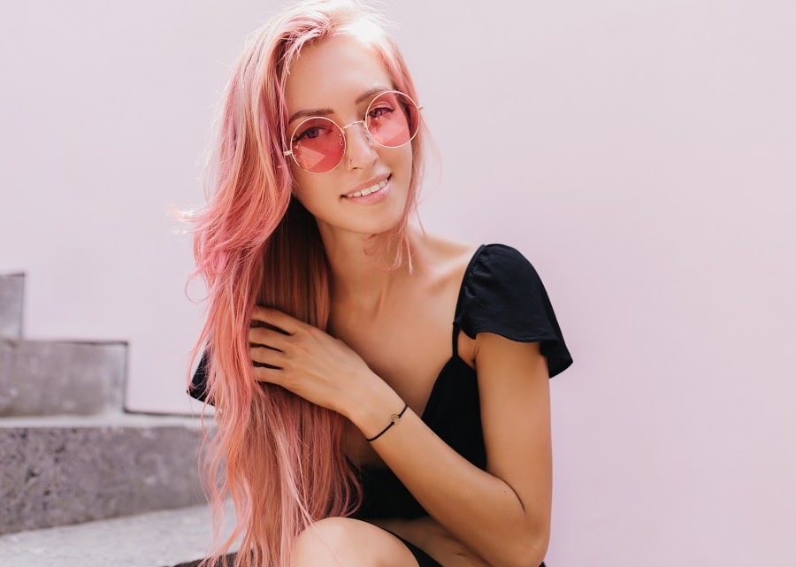 long pastel pink ombre hair color for tan skin