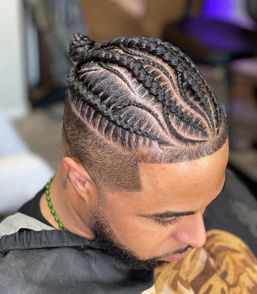 man bun with knotless braids