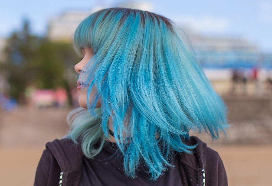 mermaid blue hair with bangs