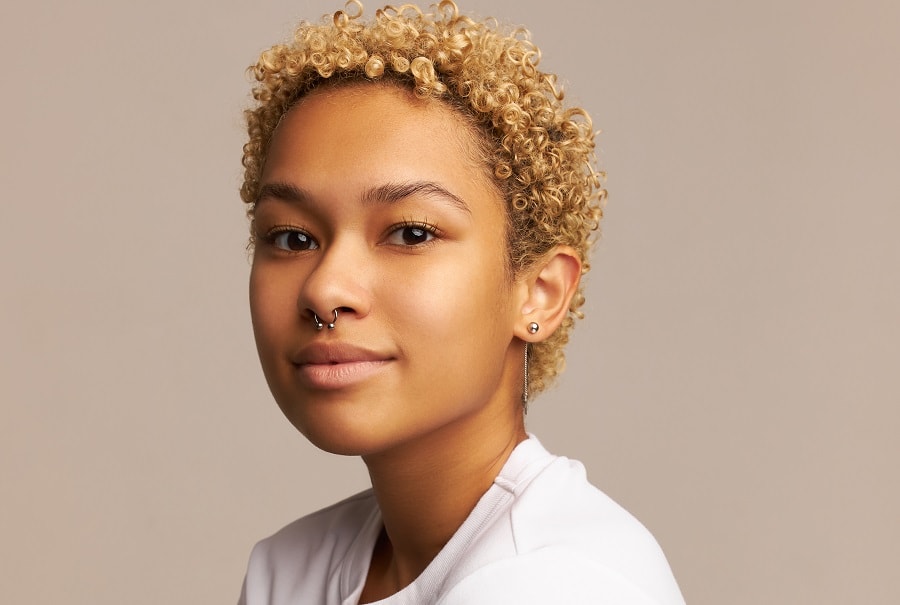 mixed girl with short curly blonde hair