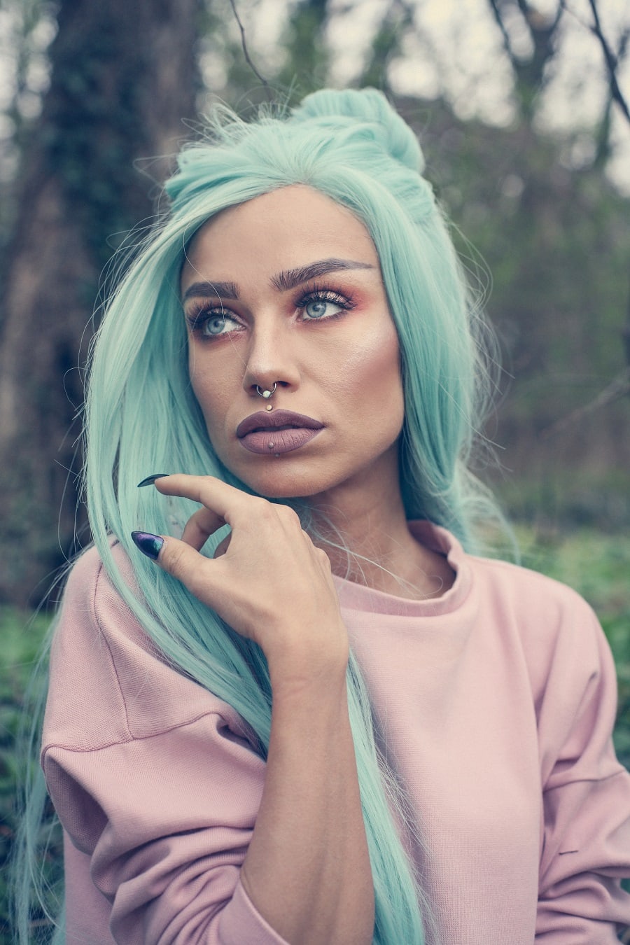thick pastel blue hair