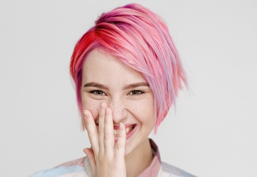 pink bob with side bangs