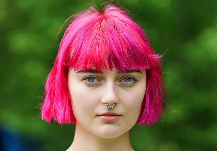 short dark pink bob for women with blue eyes and fair skin