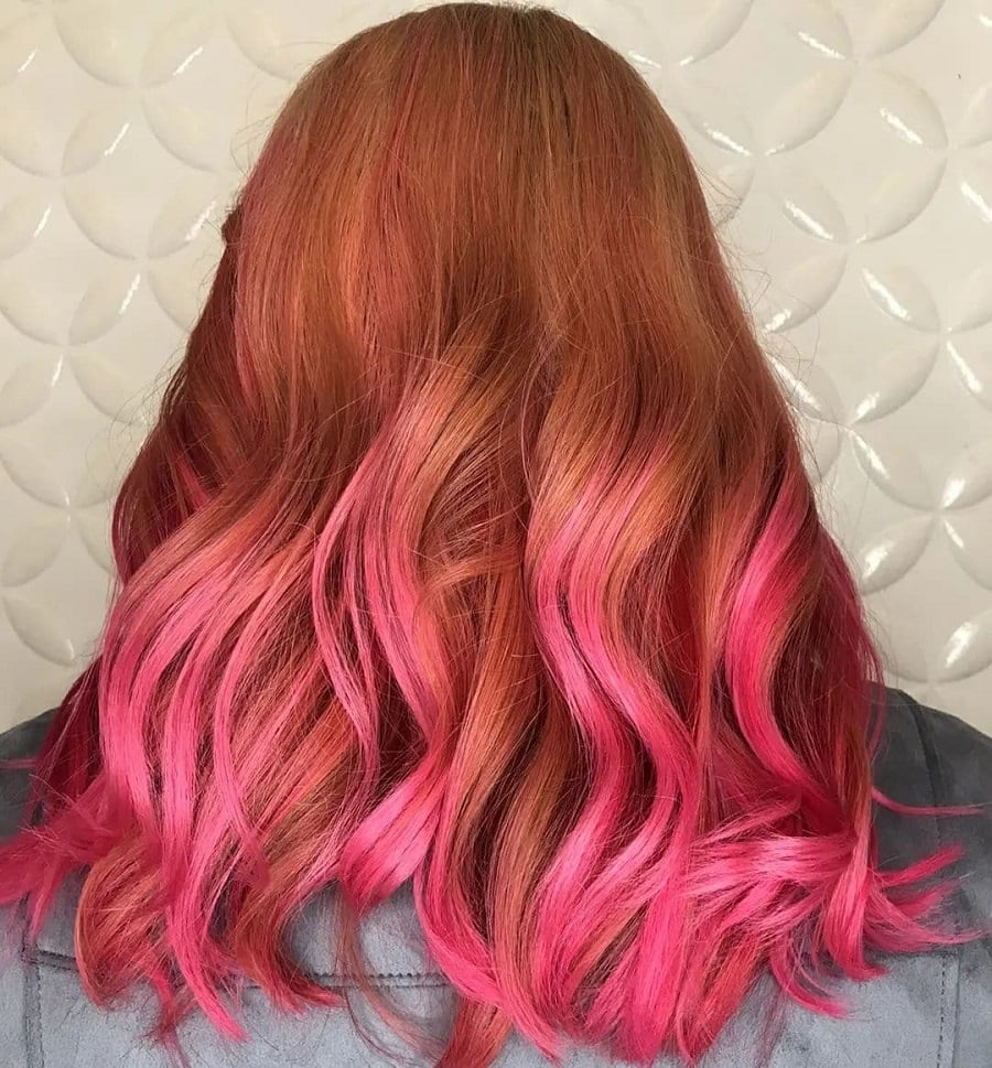 two tone copper brown and rose gold hair