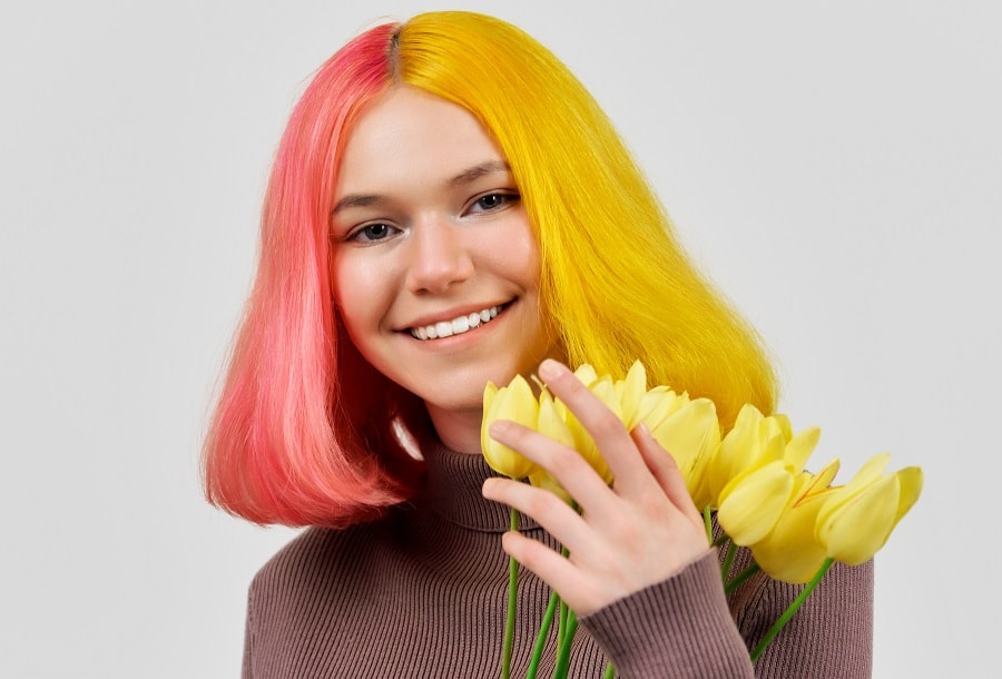 two tone pink and yellow long bob