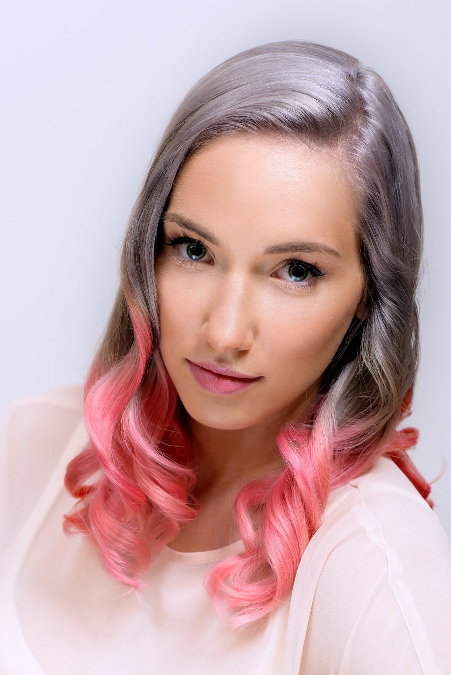 two tone silver and pastel pink hair